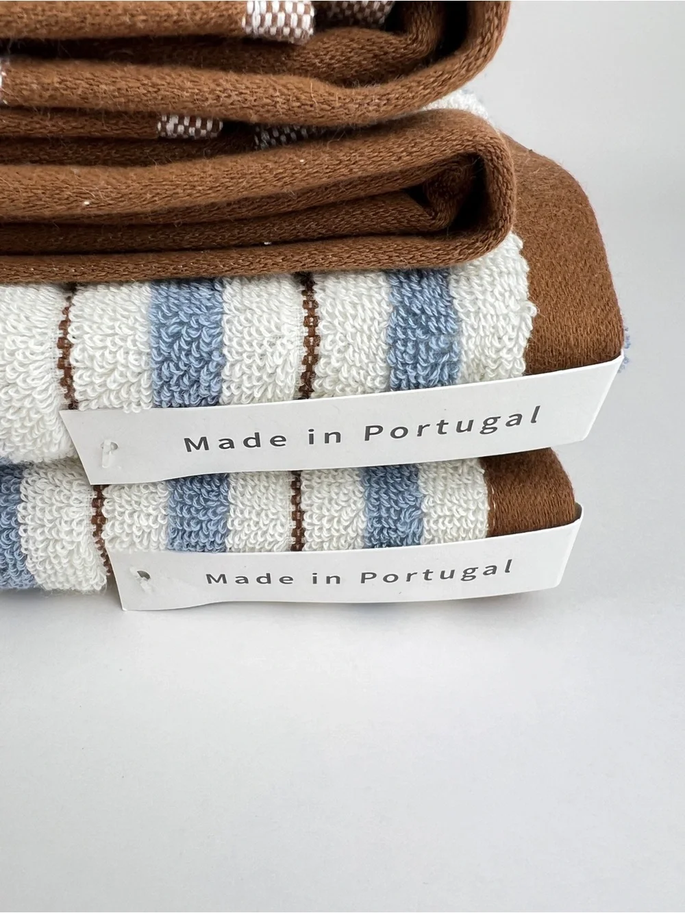 Bianca Bath Towel Set Blue Cream Brown Striped Soft Cotton Portugal 6 Pc NEW